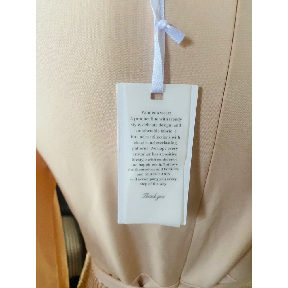 Grace Karin L Wrap Top Sequin Skirt Long Sleeve Sheath Dress Blush Pink Gold NWT - Picture 10 of 12